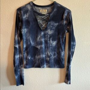 Hollister Navy Tie-Dye Long Sleeve Tee